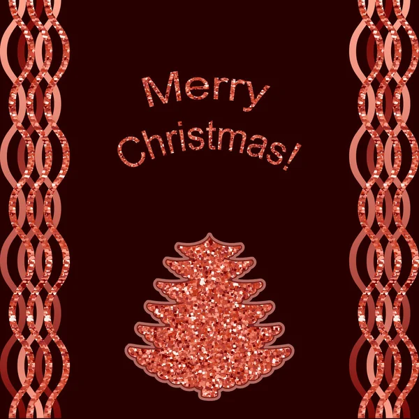 Frohe Weihnachten Vektor Grußkarten Mit Rot Glänzendem Schriftzug Dekorativem Weihnachtsbaum — Stockvektor