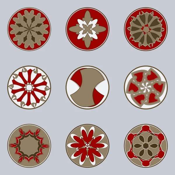 Set Nine Circular Patterns Vector Illustration — Stock Vector