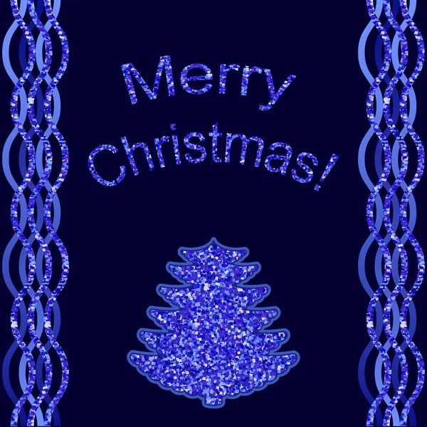 Feliz Navidad Tarjetas Felicitación Vectoriales Con Letras Azules Brillantes Árbol — Vector de stock