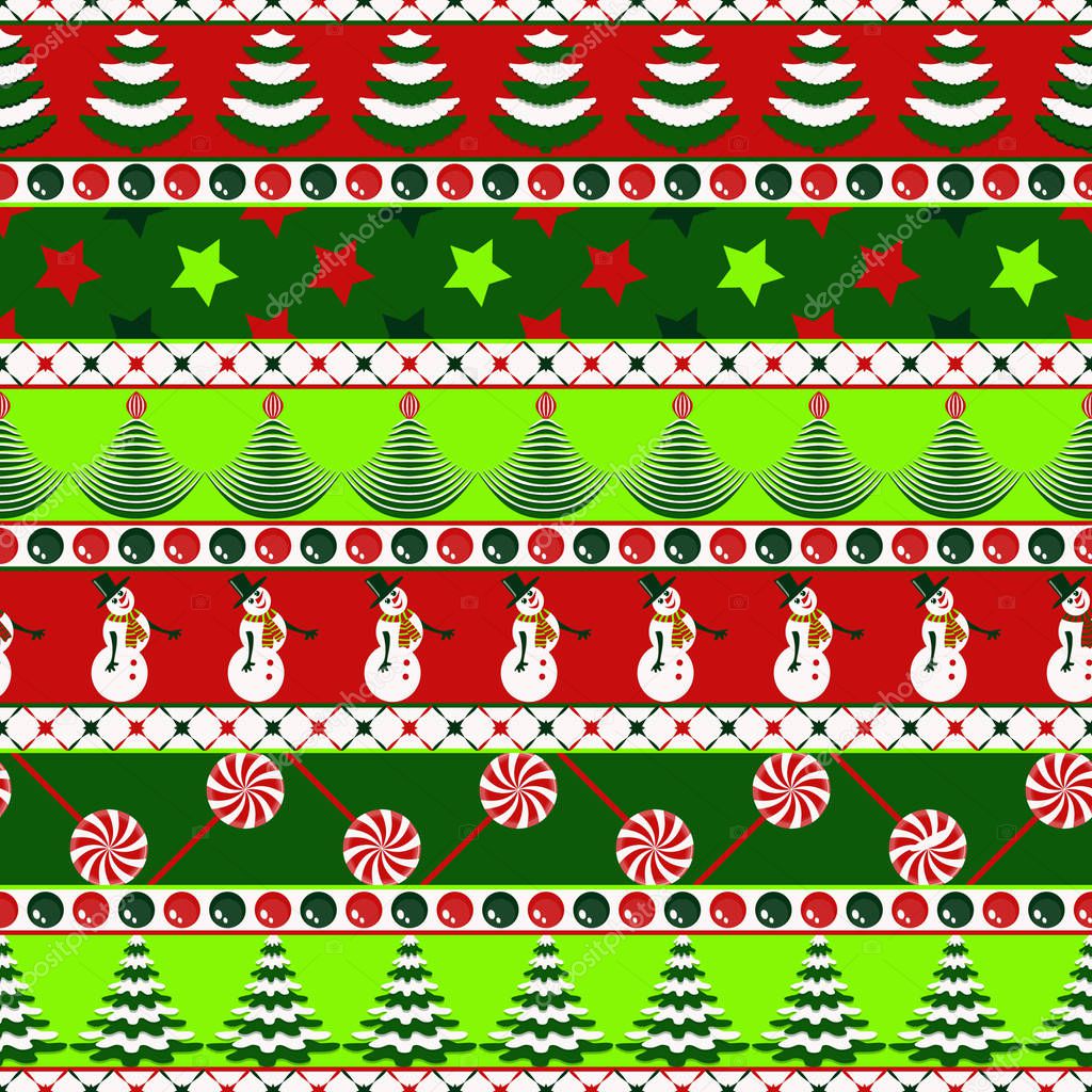 Seamless vector set of christmas patterns on lines