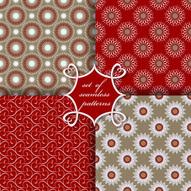 Dört Dikişsiz desen vektör seti. Dekoratif çiçek şekli. Duvar kağıtları, dolgu görüntüler, web sayfası, arka plan, yüzey için kullanılabilir
