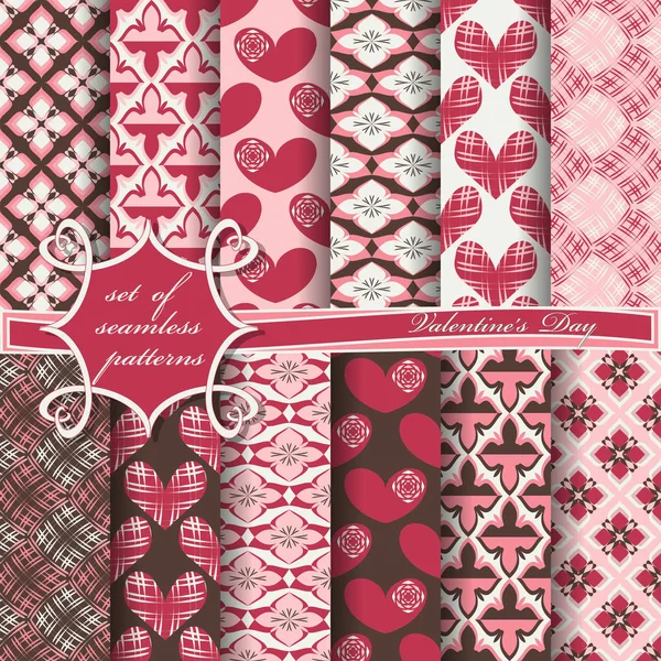 Ensemble Illustrations Vectorielles Homogènes Saint Valentin Coeur Formes Abstraites Fleurs — Image vectorielle