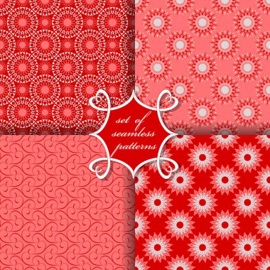 Dört Dikişsiz desen vektör seti. Dekoratif çiçek şekli. Duvar kağıtları, dolgu görüntüler, web sayfası, arka plan, yüzey için kullanılabilir