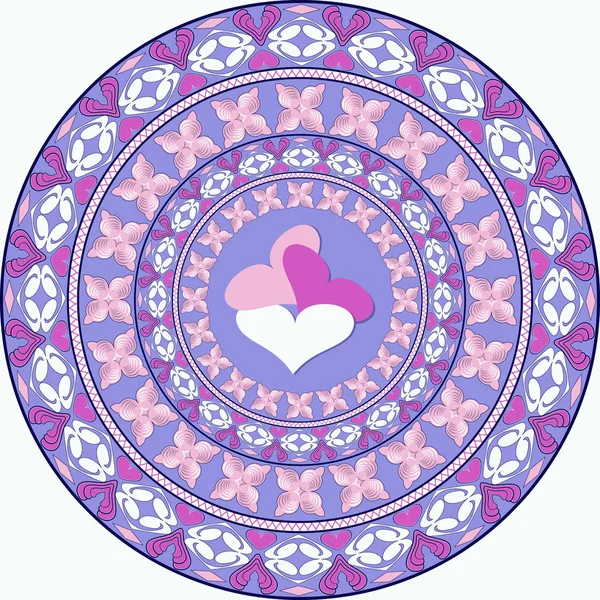 Modello circolare vettoriale per San Valentino. Mandala con cuori, forme decorative — Vettoriale Stock