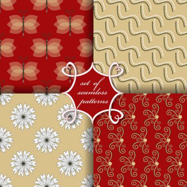 süs çiçekler, kelebekler ve dekorasyon için tasarım öğeleri kümesi soyut kağıdına sorunsuz vektör şekiller