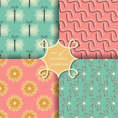 süs çiçekler, kelebekler ve dekorasyon için tasarım öğeleri kümesi soyut kağıdına sorunsuz vektör şekiller