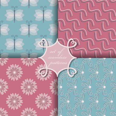 süs çiçekler, kelebekler ve dekorasyon için tasarım öğeleri kümesi soyut kağıdına sorunsuz vektör şekiller