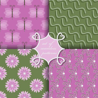 süs çiçekler, kelebekler ve dekorasyon için tasarım öğeleri kümesi soyut kağıdına sorunsuz vektör şekiller