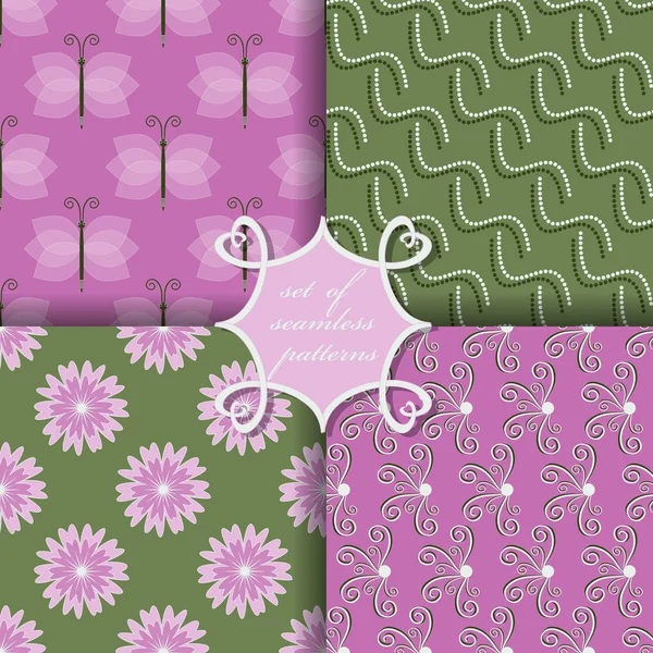 Conjunto de papel vectorial sin costuras con formas abstractas flores ornamentales, mariposas y elementos de diseño para la decoración — Archivo Imágenes Vectoriales