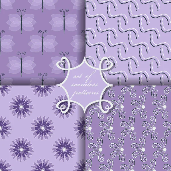 Conjunto de papel vectorial sin costuras con formas abstractas flores ornamentales, mariposas y elementos de diseño para la decoración — Archivo Imágenes Vectoriales