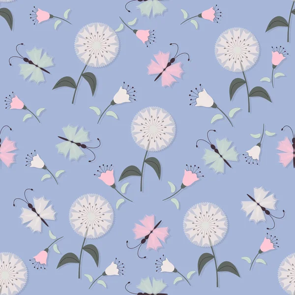 Naadloze vector illustratie achtergrond met decoratieve bloemen en vlinders — Stockvector