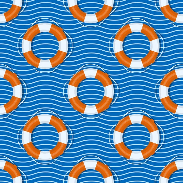 Des bouées de sauvetage. Résumé lignes rayées fond. Thème maritime. Illustration vectorielle sans couture — Image vectorielle