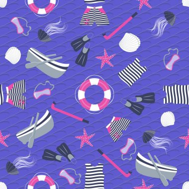 Deniz karakterleri. Deniz arka planı. Dikişsiz soyut vektör illüstrasyon