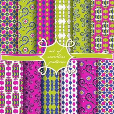 soyut geometrik şekiller, dekoratif çiçekler, dekorasyon için tasarım öğeleri ile dikişsiz vektör çizimler seti