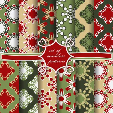 soyut geometrik şekiller, dekoratif çiçekler, dekorasyon için tasarım öğeleri ile dikişsiz vektör çizimler seti