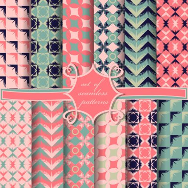 soyut geometrik şekiller, dekorasyon için tasarım elemanları ile dikişsiz vektör çizimler kümesi. Duvar kağıtları için kullanılabilir, dolgu görüntüleri, web sayfası, arka plan, yüzey