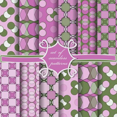 Geometrik şekiller desenleri. Dikişsiz vektör illüstrasyonları seti.