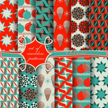  Noel sembolleri ve Noel tasarım unsurları ile Soyut vektör kağıt. Kusursuz Noel illüstrasyonları seti.