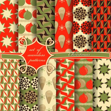  Noel sembolleri ve Noel tasarım unsurları ile Soyut vektör kağıt. Kusursuz Noel illüstrasyonları seti.