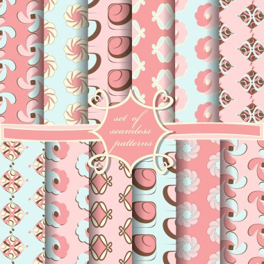 Soyut geometrik şekilleri, dekoratif çiçekleri ve dekorasyon için tasarım elemanlarını içeren pürüzsüz vektör kağıdı seti