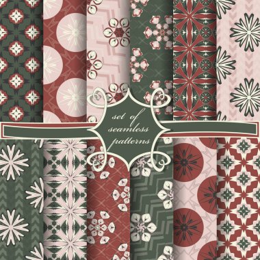 Soyut geometrik şekilleri, dekoratif çiçekleri ve dekorasyon için tasarım elemanlarını içeren pürüzsüz vektör kağıdı seti