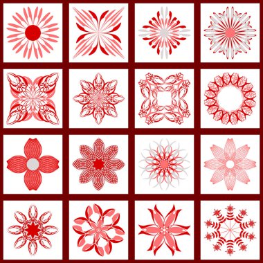 Geometrik şekilli soyut vektör kağıdı seti, dekoratif çiçekler ve dekorasyon için tasarım elemanları