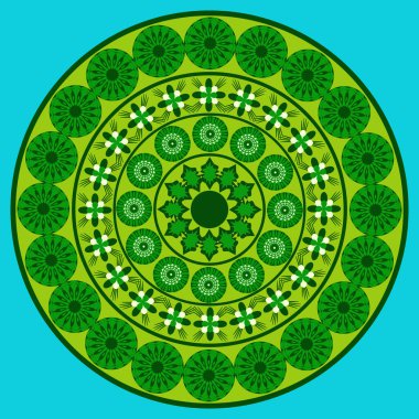  Soyut şekillerin dairesel deseni dekoratif çiçekleri şekillendirir. Vektör illüstrasyonu.