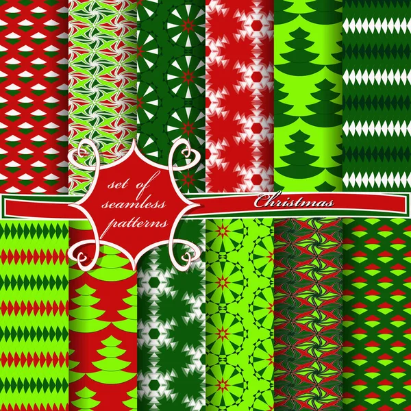 Árboles Navidad Copos Nieve Patrones Conjunto Ilustraciones Inconsútil Vector Navidad — Archivo Imágenes Vectoriales