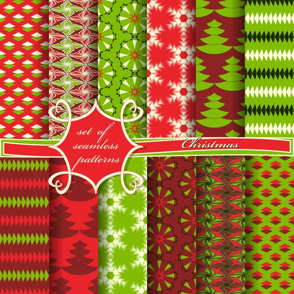 Weihnachtsbäume Schneeflocken Muster Set Von Vektor Weihnachten Nahtlose Illustrationen Vektorpapier — Stockvektor