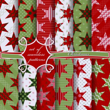 Noel yıldızları. Noel sembolleri ve Noel tasarım elementleriyle kusursuz vektör çizimleri