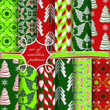 Kusursuz Noel çizimleri seti. Noel ağaçları, semboller ve Noel tasarımının unsurları içeren soyut vektör kağıdı