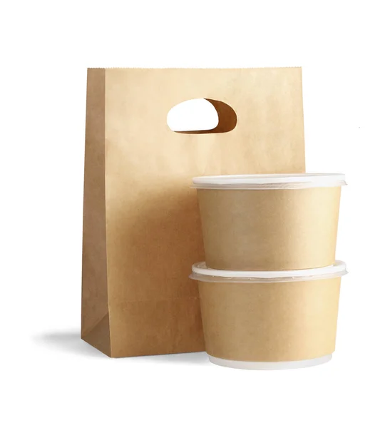 Takeaway Paper Bag Containers White Background — Stock Photo, Image