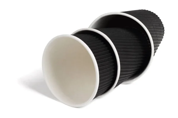 Três copos de papel preto — Fotografia de Stock