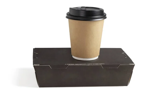コーヒーカップとテイクアウトランチボックス — ストック写真