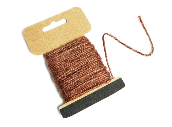 Hemp Rope Wound Card Loose End White Background — 스톡 사진
