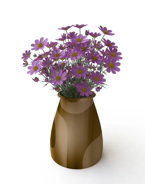 Linda Rosa Cosmos Flores Vaso Cerâmica — Fotografia de Stock