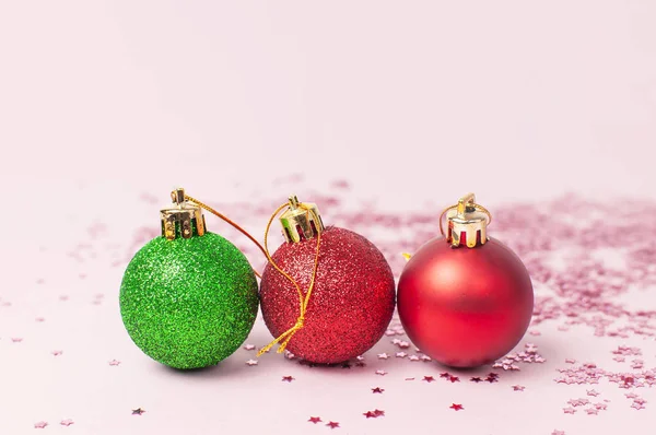 Green Red Christmas New Year Bolas Holográficas Glitter Confetti Forma — Fotografia de Stock