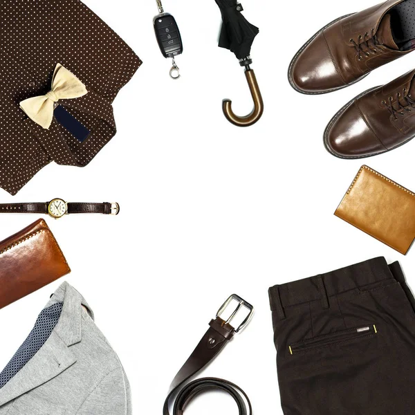 Flat Lay Set Vêtements Classiques Pour Hommes Veste Pantalon Chemise — Photo