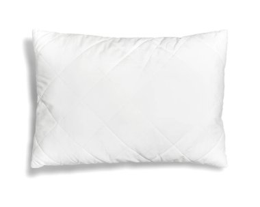 Beyaz arka plan üzerinde üstten görünüm izole yumuşak beyaz kapitone yastık. Temiz yastık, iç öğesi, mockup tasarım şablonu yatak takımları