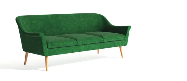 Divano classico in stile moderno verde con gambe in legno isolate su sfondo bianco. Mobili, oggetti d'interni, divano elegante. Pezzo unico di arredamento . — Foto Stock