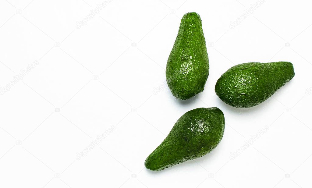 Ripe fresh avocado isolated on white background with shadow top view Flat lay copy space. Fruits Healthy food concept, diet, healthy lifestyle, organic avocado