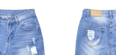 Kot üzerinde beyaz arka plan en iyi görünüm düz izole yatıyordu. Güzel mavi jeans detayını. Kot doku veya kot arka plan. Trend Giyim. Güzellik ve moda, giyim kavramı