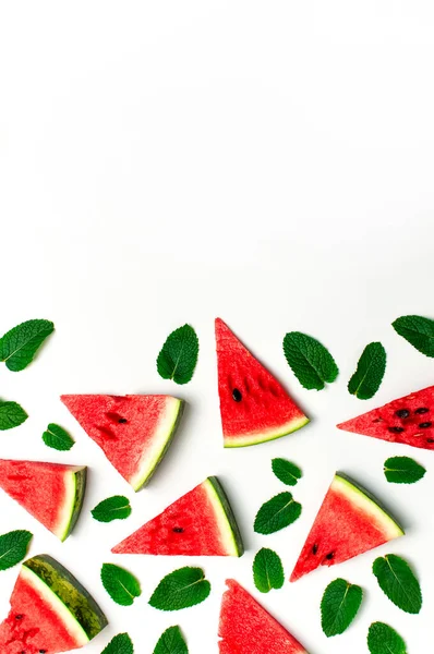 Creative Summer Food Concept Watermelon Pattern Juicy Slices Ripe Red — Stock Photo, Image