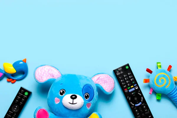 Black Audio Remote Control Baby Toys Rattles Toy Puppy Blue — Stock Photo, Image