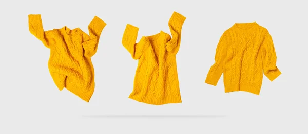 Jersey Punto Otoño Amarillo Naranja Para Mujer Voladora Sobre Fondo — Foto de Stock