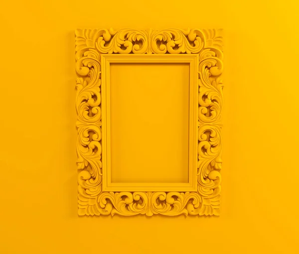 Gelber Durchbrochener Rahmen Für Bild Oder Foto Auf Gelb Orangefarbenem — Stockfoto
