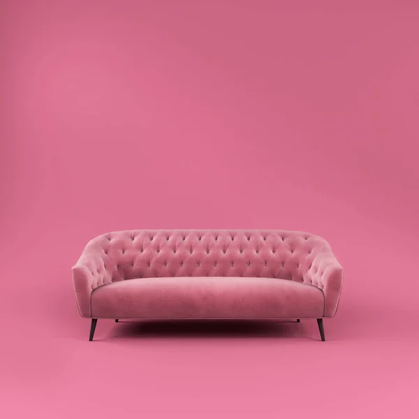 Sofá Tecido Rosa Elegante Confortável Moda Com Pernas Pretas Fundo — Fotografia de Stock