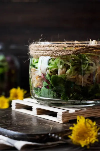 Insalata Vegetariana Germogli Soia Vaso — Foto Stock