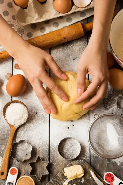 Layout tools and ingredients for baking. Flat lay