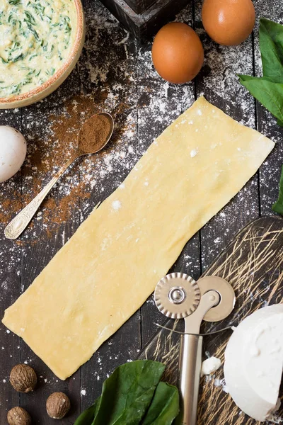 Schritt Für Schritt Zubereitung Italienischer Hausgemachter Ravioli Mit Spinat Ricotta — Stockfoto
